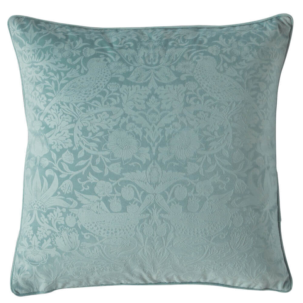 William Morris At Home Strawberry Thief Seafoam Embossed Cushion